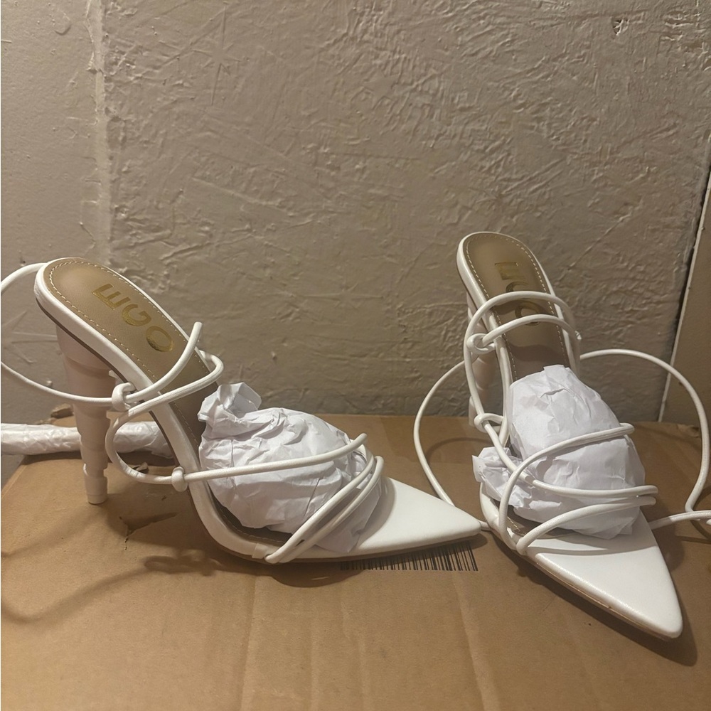 White Strappy Pointed Toe Stiletto Sandals